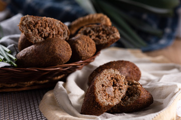 Kibe baked with cheese and ground beef. Brazilian snack