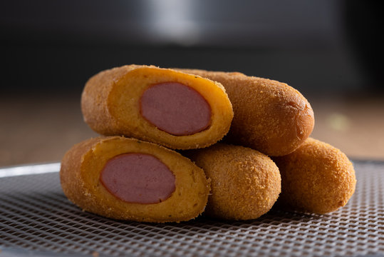 Fried sausage on the meal table. Brazilian snacks