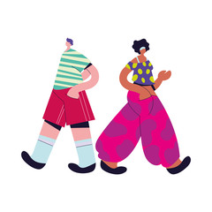 Urban woman and man cartoon with casual cloth vector design