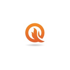 initial q with fire logo design vector template