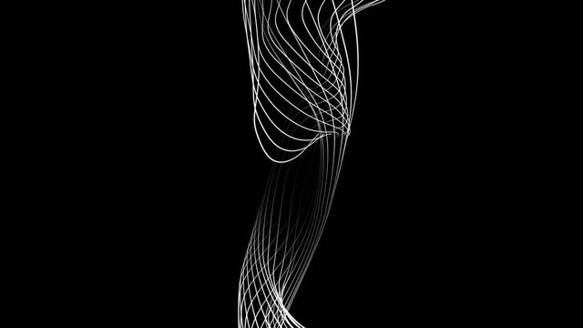 Abstract loopable motion white waving lines texture at black background. Cyber technology digital landscape background