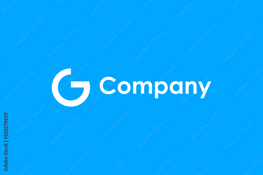 Poster simple initial letter g logo. white circular line style isolated on blue background. usable for busi