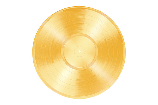 Golden vinyl record on white background, isolated
