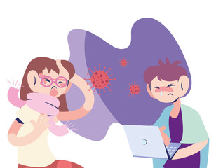 sick couple working at the computer