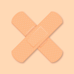 Vector 3d Realistic Medical Patch Icon Closeup. Design Template Adhesive Bandage Elastic Medical Plasters. Cross a Cross. Front, Top View