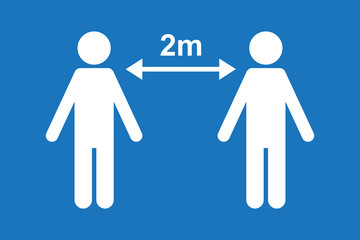 Social distancing icon with two people and an arrow line. Keep the 2-meter distance. Coronavirus epidemic protective concept. Copy space for design or text. Flat style vector illustration