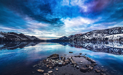 A beautiful winter landscape on lake Okanagan as the water effects the beautiful winter colors in the Okanagan's very own Penticton bc.