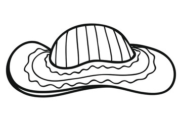 Hand-drawn black and white stylized hat with decorative stripes. Isolated headdress. Fashion accessory. Vector.
