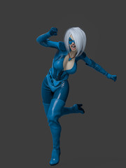 super green girl running on grey background