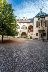In the courtyard of the royal palace. Historic houses in the center of Kutna Hora in the Czech Republic, Europe. UNESCO World Heritage Site.