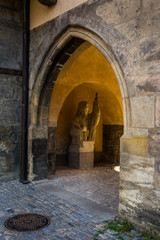 In the courtyard of the royal palace. Historic houses in the center of Kutna Hora in the Czech Republic, Europe. UNESCO World Heritage Site.