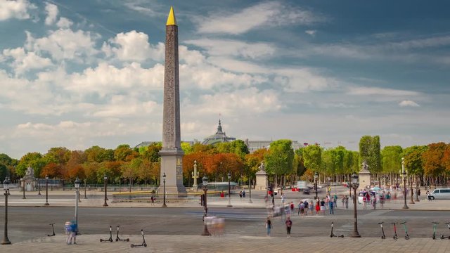 sunny evening paris city center riverside traffic bay famous monument timelapse panorama 4k france
