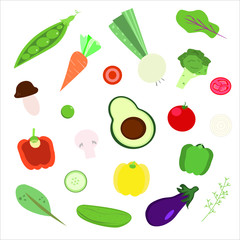 Big set of vector vegetables isolated on a white background.Healthy vegetarian food.