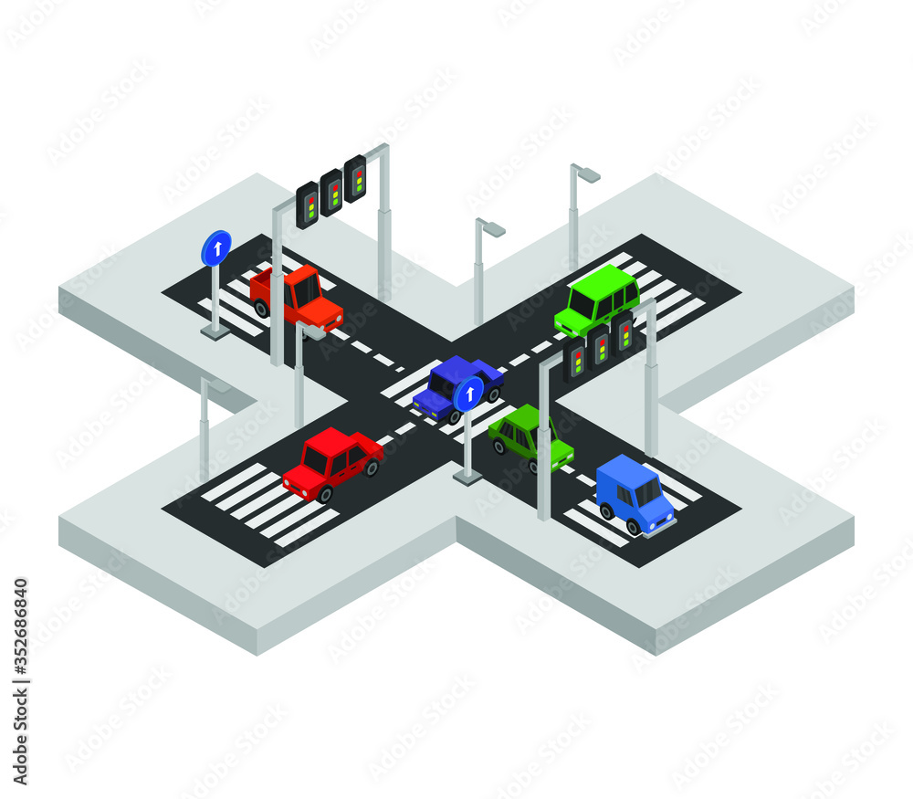 Poster isometric road junction