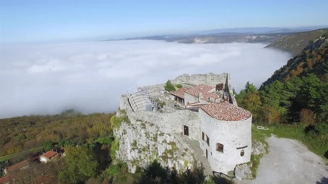 Socerb, Slovenia - November 13, 2015: Socerb is a village on the border with Italy and is dominated by the ruins of Socerb castle on a rocky cliff.