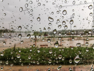 Drops of water on the glass of a window, after a hailstorm II