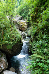 landscape of the kakoueta gorges, gorge with river and waterfall located in the french basque country