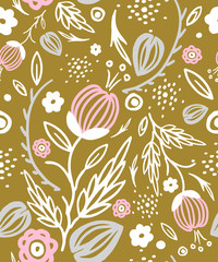 Seamless floral patterns. flowers and leaves, branches and dots, lines. The buds are blooming. For issuing wedding invitations. For the decor. Elements for design postcards.
