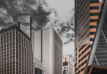 Hong Kong Modern Architecture, Hong Kong Business Building Closed up; Black and Gold color