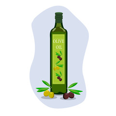 Bottle of oil with olives. Vector illustration