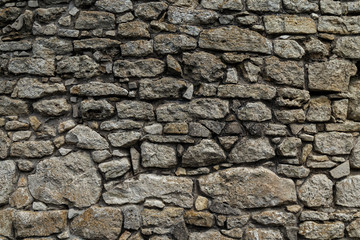 Cobblestone texture.Marble and granite drainage system closeup.Concrete wall with gravel. Gray foundation of the house.