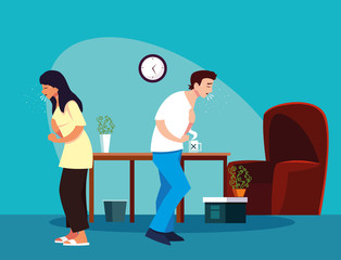 Woman and man feeling sick at home vector design