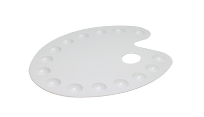 Empty white plastic art palette for mixing paints.