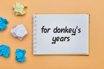 For donkey years - english idiom hand lettering on wooden blocks