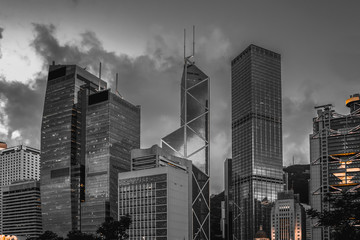 Fototapeta premium Hong Kong Modern Architecture, Hong Kong Business Building Closed up; Black and Gold color