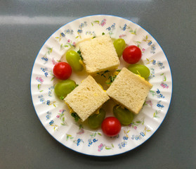 Healthy sandwich with cheese and tomato salad