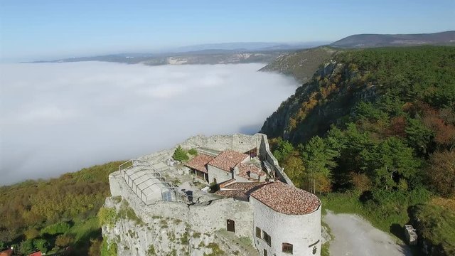 Socerb, Slovenia - November 13, 2015: Socerb is a village on the border with Italy and is dominated by the ruins of Socerb castle on a rocky cliff.