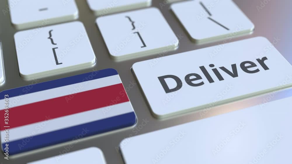 Poster deliver text and flag of costa rica on the computer keyboard. logistics related 3d animation