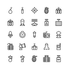 Set of Bomb Explode Military outline style icon - vector