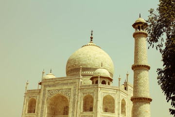 Fototapeta na wymiar perspective view of Taj Mahal mausoleum, vintage retro style picture