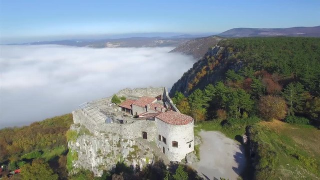 Socerb, Slovenia - November 13, 2015: Socerb is a village on the border with Italy and is dominated by the ruins of Socerb castle on a rocky cliff.