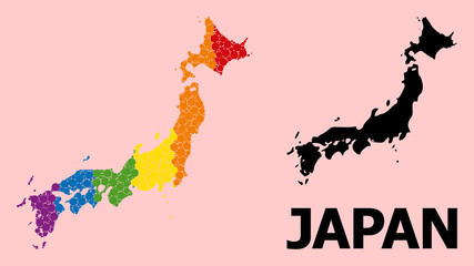 Rainbow Mosaic Map of Japan for LGBT