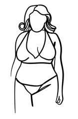 Plus size girl in underwear. Fat girl. Unusual figure. One line drawing.