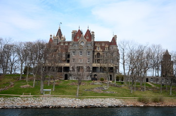 One Island in Thousand Islands Region in fall of New York State, USA