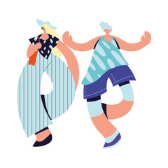 Urban woman and man cartoon with casual cloth vector design
