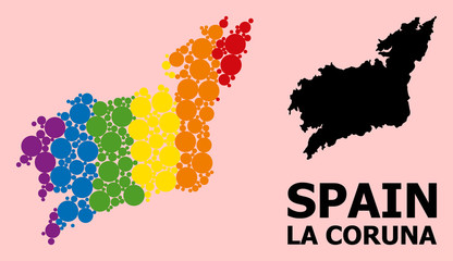 Rainbow Pattern Map of La Coruna Province for LGBT