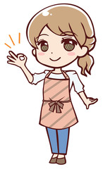 OKするアニメ調のエプロン姿の女性