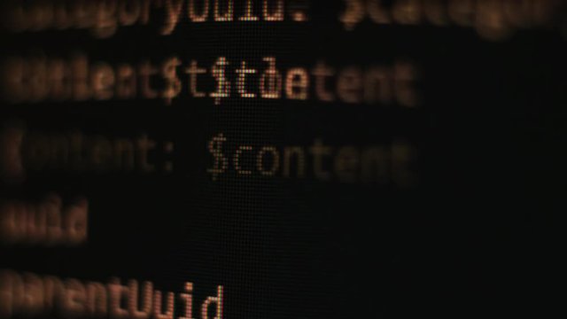 Javascript react computer programming code flow close up detail pixel shot 4K macro on screen.