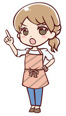 注意するアニメ調のエプロン姿の女性