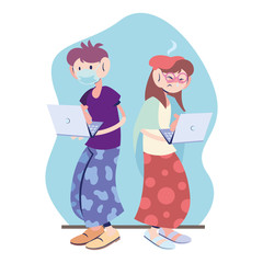 sick couple working on the computer