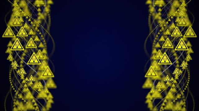 Non-ionizing Radiation Danger Symbols Animation, Rendering, Background, Loop, 4k
