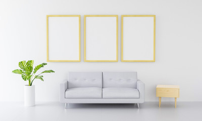 Modern living room interior with sofa and green plants,lamp,table on green wall background. 3d rendering
