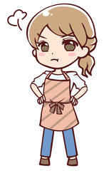プンプンするアニメ調のエプロン姿の女性