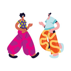 Urban woman and man cartoon with casual cloth vector design