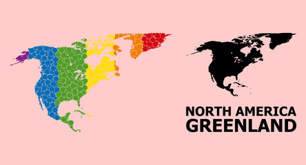 Rainbow Collage Map of North America and Greenland for LGBT