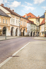 Historic houses on square in the center of Kutna Hora in the Czech Republic, Europe. UNESCO World Heritage Site.